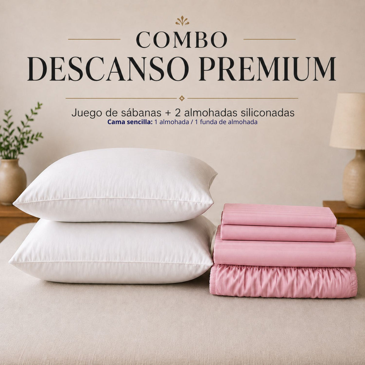 Combo Juego De Sabanas + 2 Almohadas Siliconadas Doble