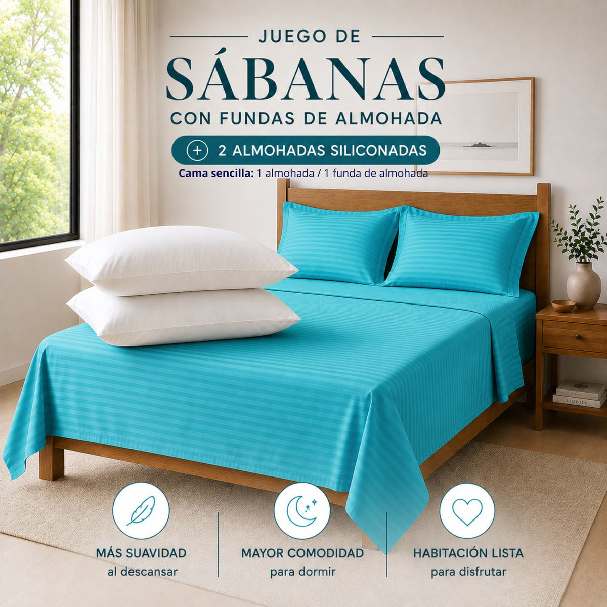 Combo Protector Colchon + 2 Almohadas Siliconadas Queen