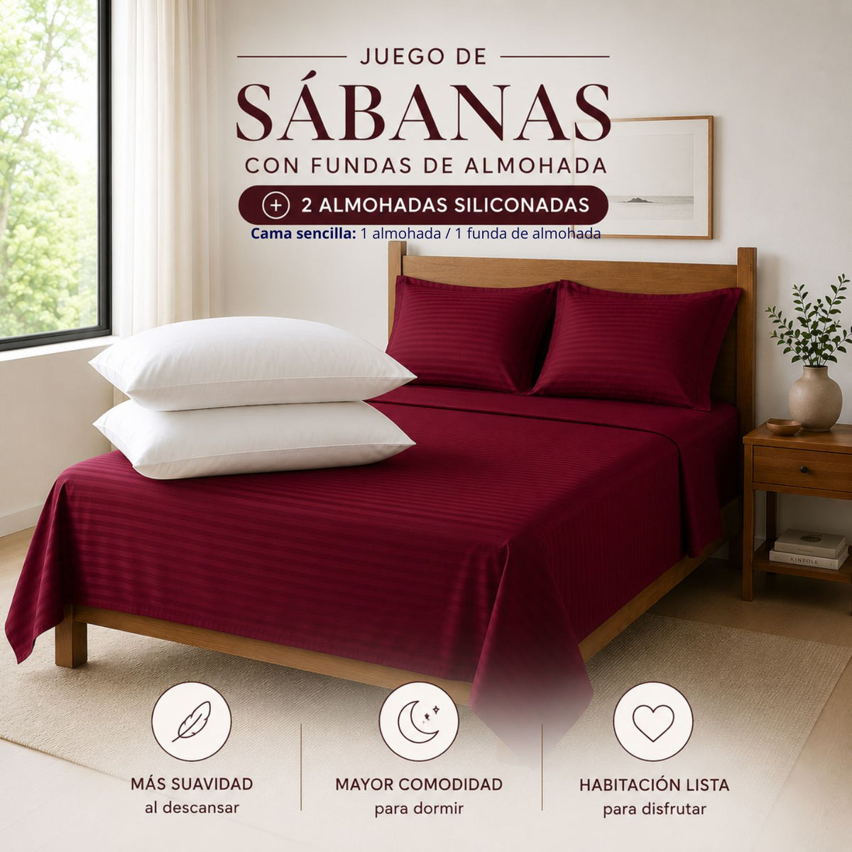 Combo Protector Colchon + 2 Almohadas Siliconadas Semidoble