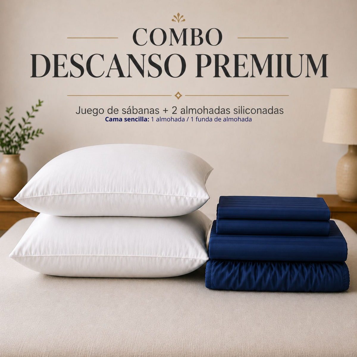 Combo Protector Colchon + 2 Almohadas Siliconadas Queen