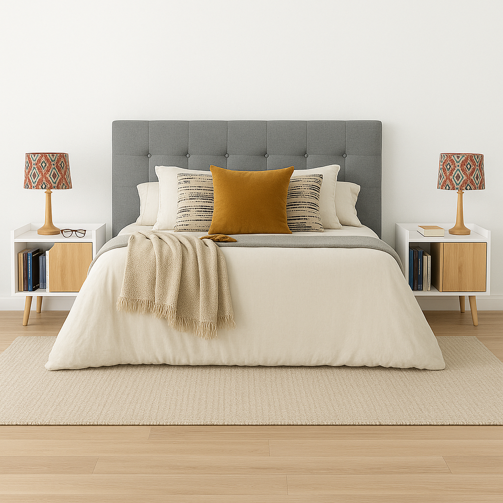 Combo Cabecero Cama Doble (60x140x5) Gris Memphis + Set x 2 Mesas de Noche Dreams