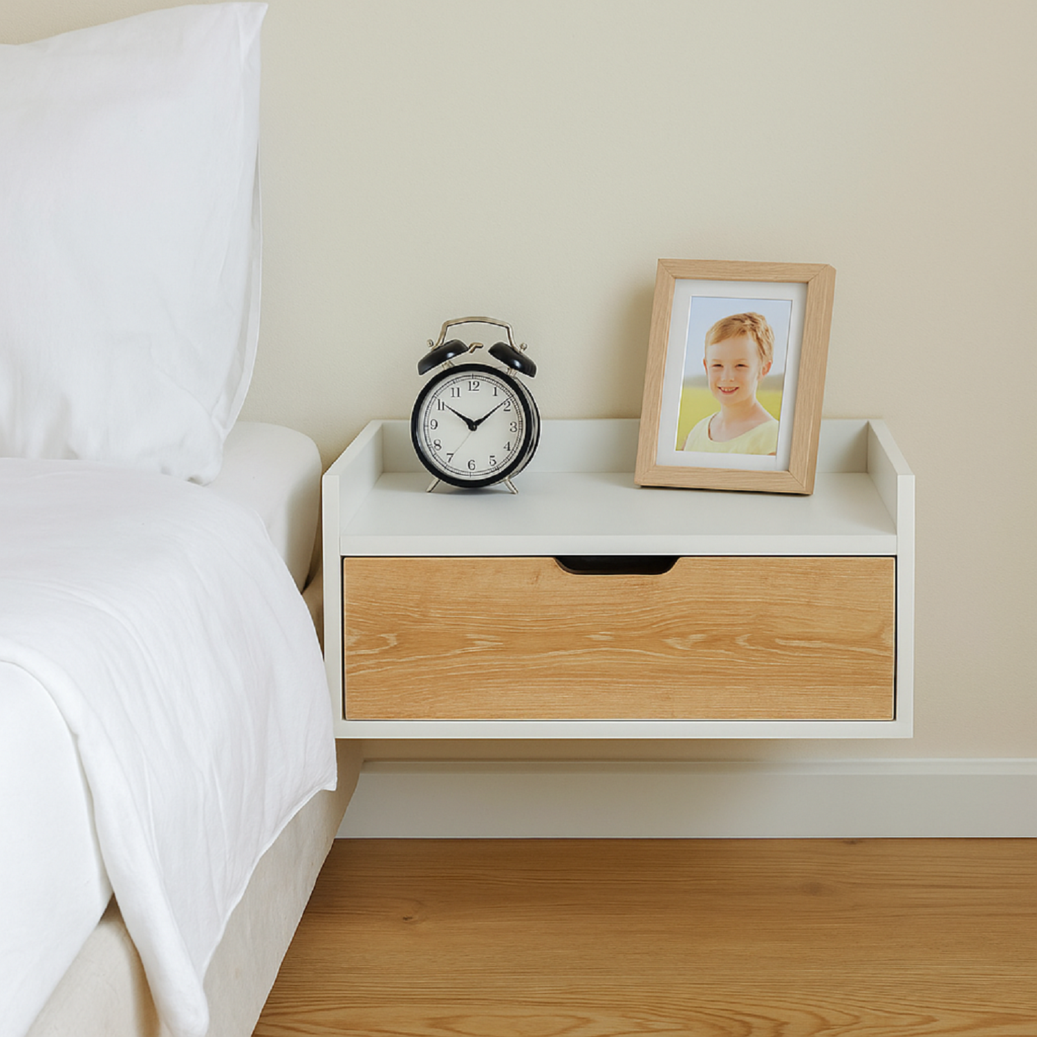 Combo Cabecero Cama Doble (60x140x5) Gris Memphis + Set x 2 mesas de noche Toulus Flotantes