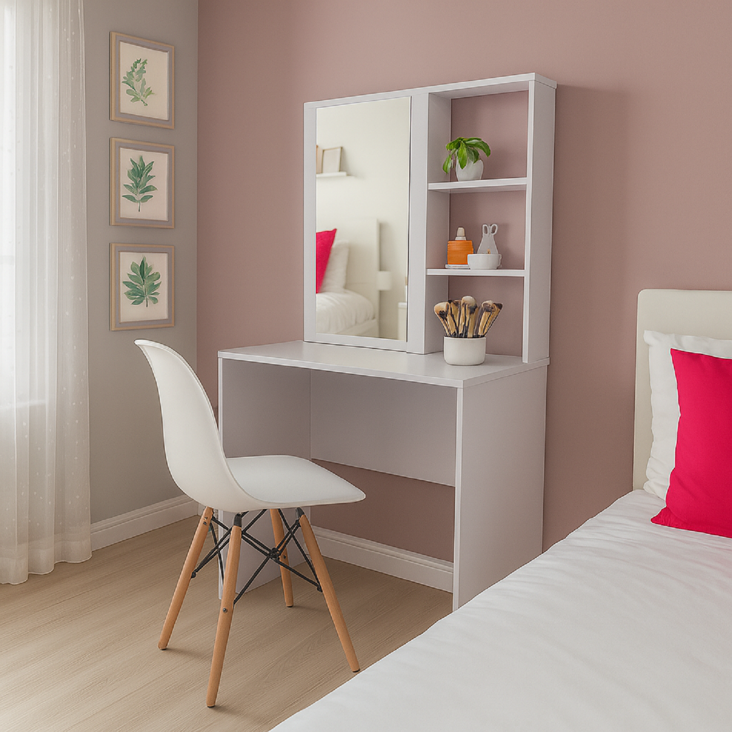 Combo Tocador Mallorca (140x70x40) Blanco + Silla Eames