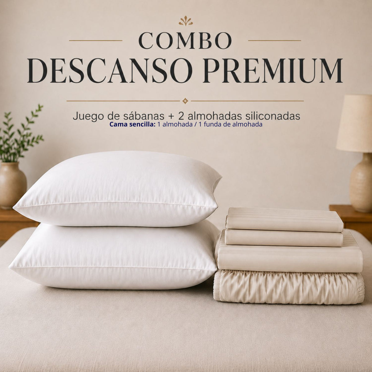 Combo Protector Colchon + 2 Almohadas Siliconadas Doble