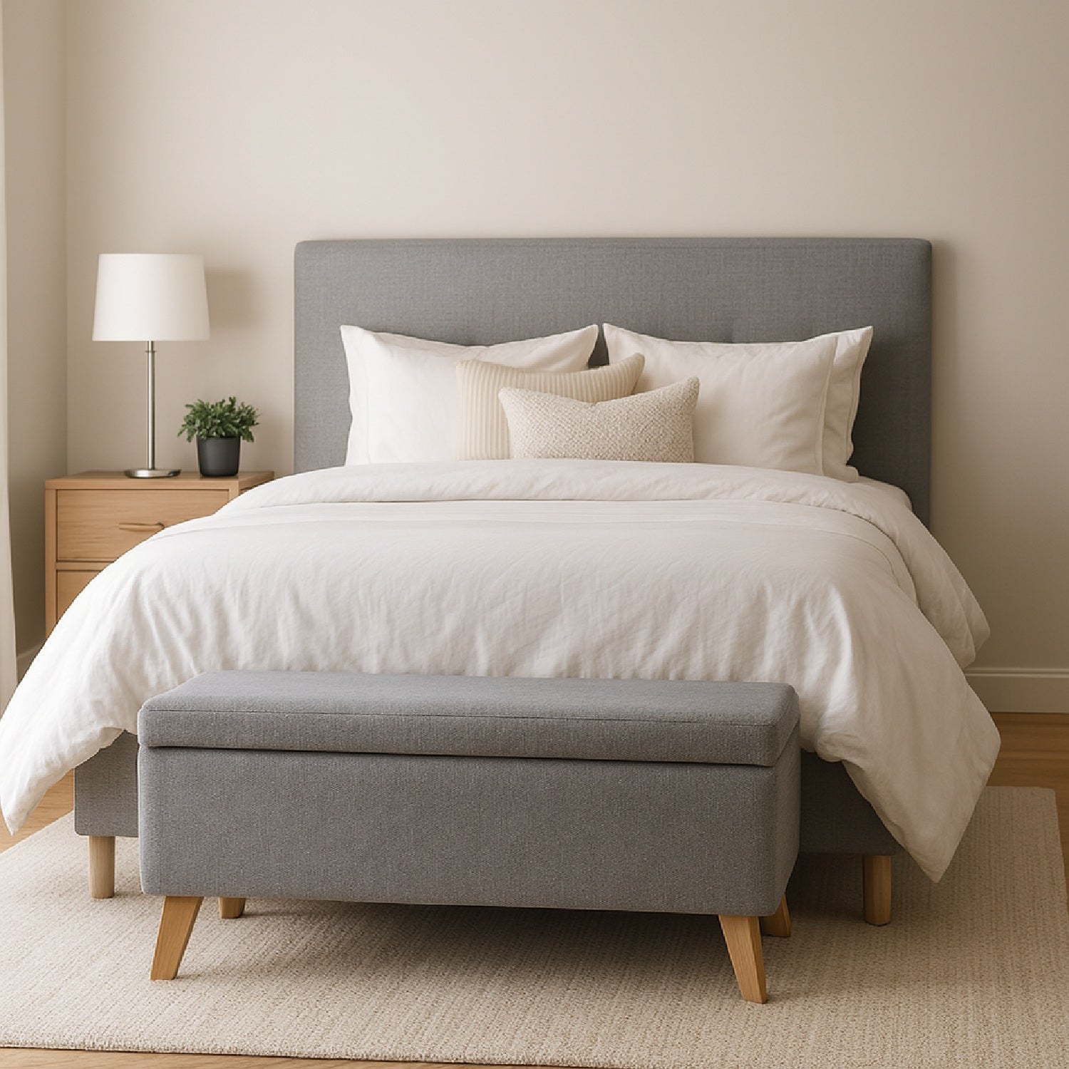 Puff tipo Banqueta Baúl Gris Falcon (40x82x42)