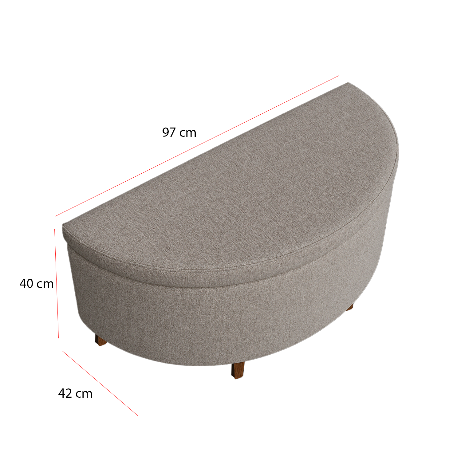 Puff tipo Banqueta Baúl Media Luna  (42x100x40) gris