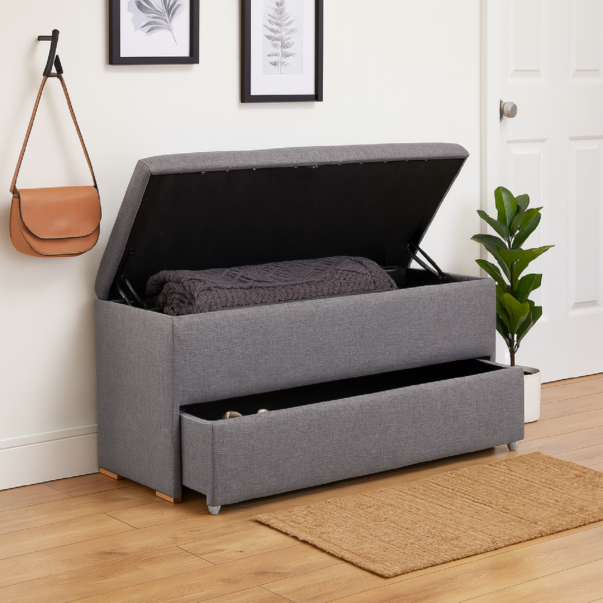 Puff Baul Organizador Zapatero 46x100x40cm Gris