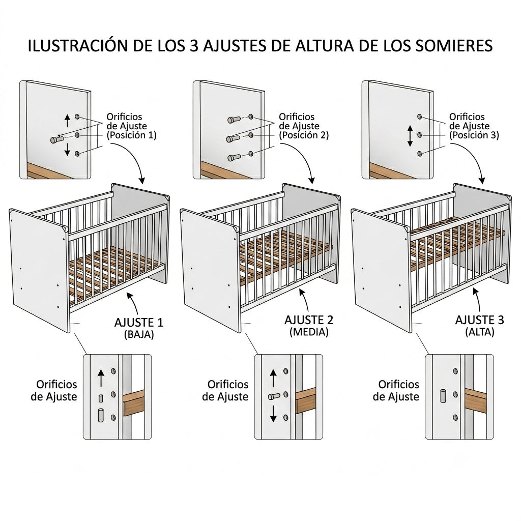 Cuna Para Bebé Jaén Blanca Con Altura Ajustable En MDP