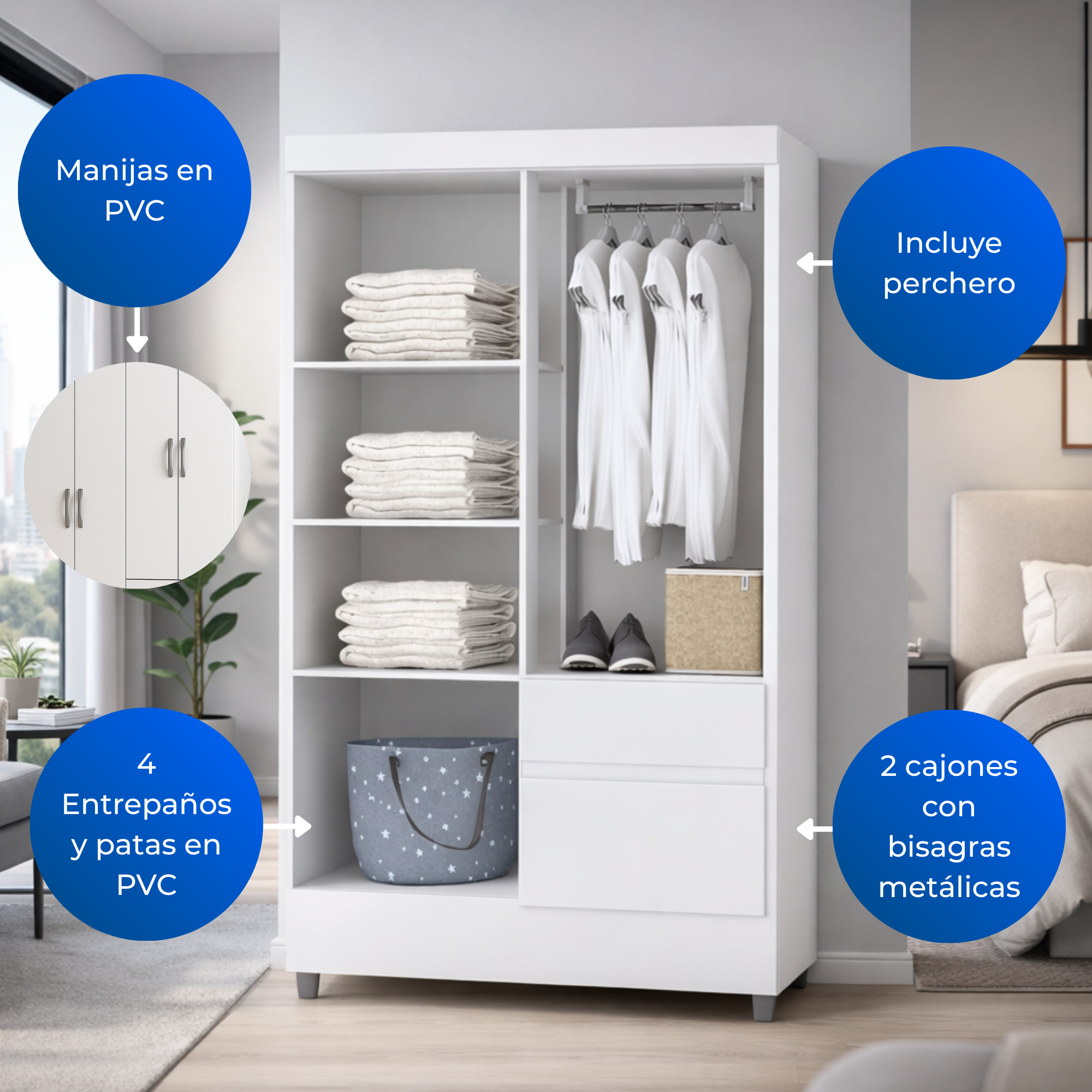 Closet 4 Puertas 2 Cajones Bonic