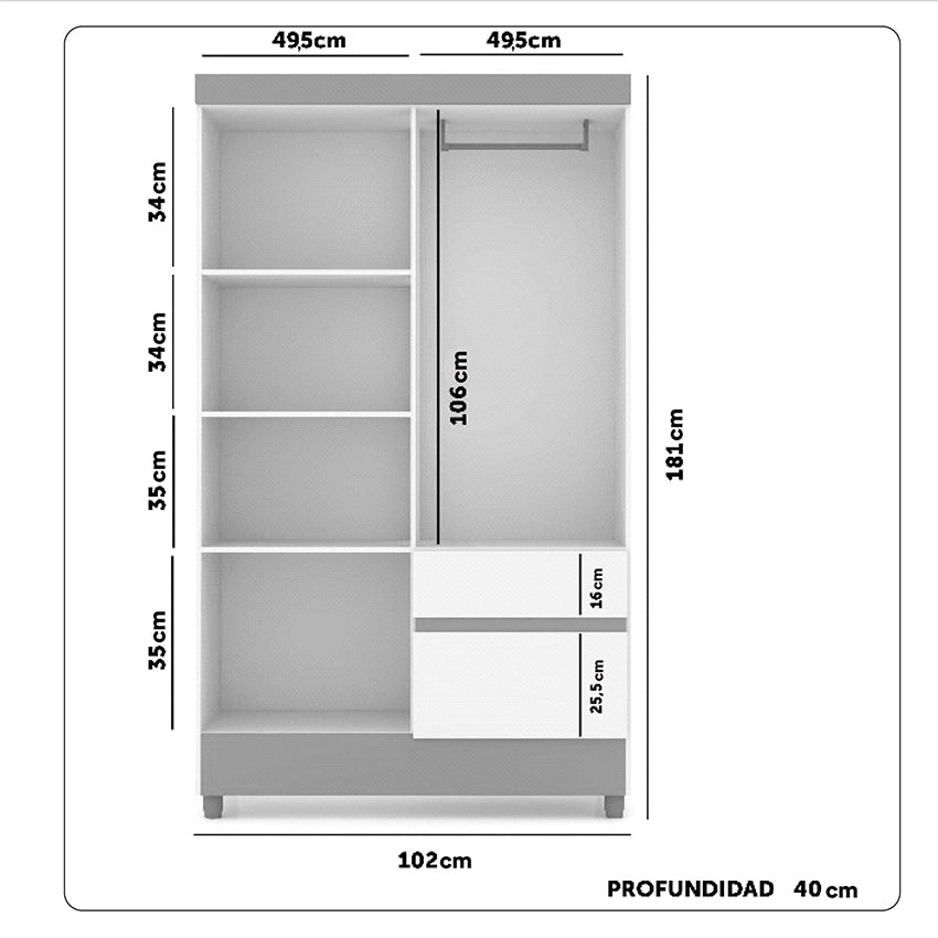 Closet 4 Puertas 2 Cajones Bonic
