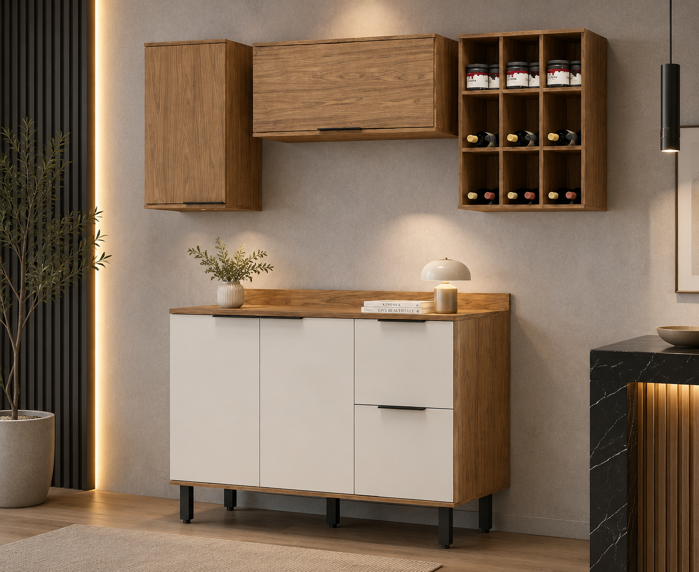 Cocina 180 cm Bahamas 4 Puertas 2 Cajones Almendra/Blanco Apagado