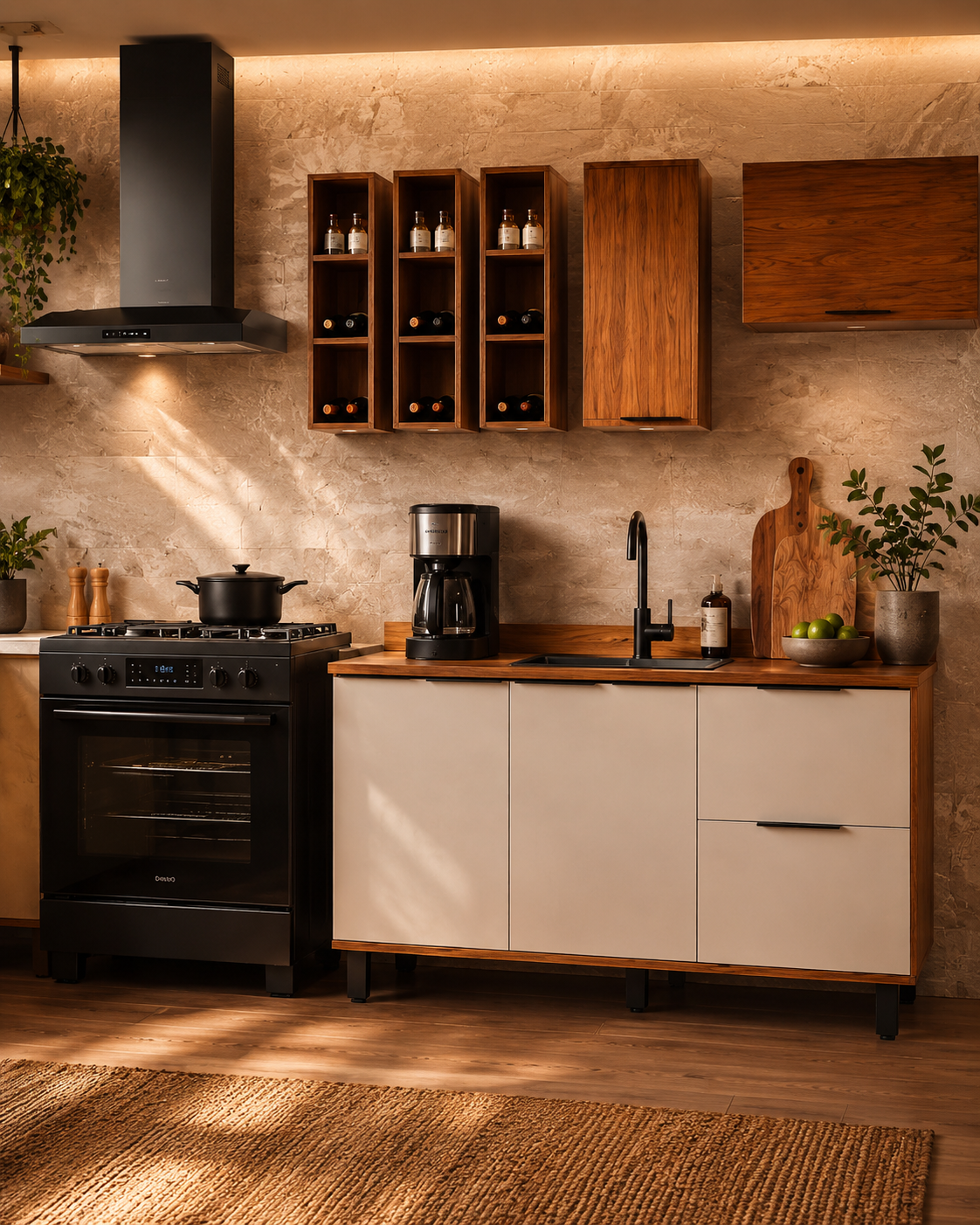 Cocina 180 cm Bahamas 4 Puertas 2 Cajones Almendra/Blanco Apagado