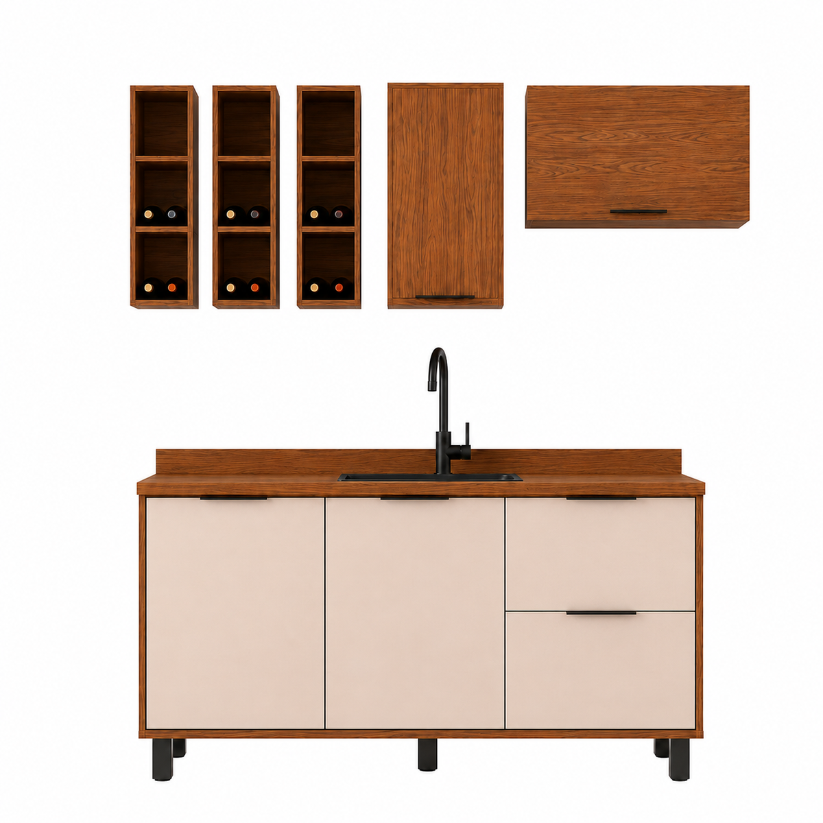 Cocina 180 cm Bahamas 4 Puertas 2 Cajones Almendra/Blanco Apagado