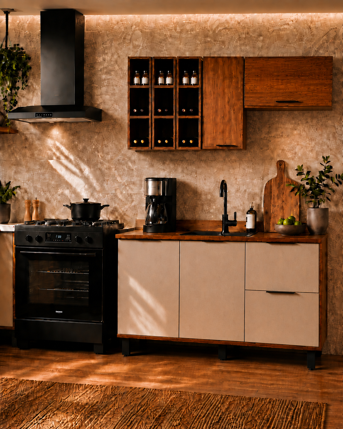 Cocina 180 cm Bahamas 4 Puertas 2 Cajones Almendra/Blanco Apagado