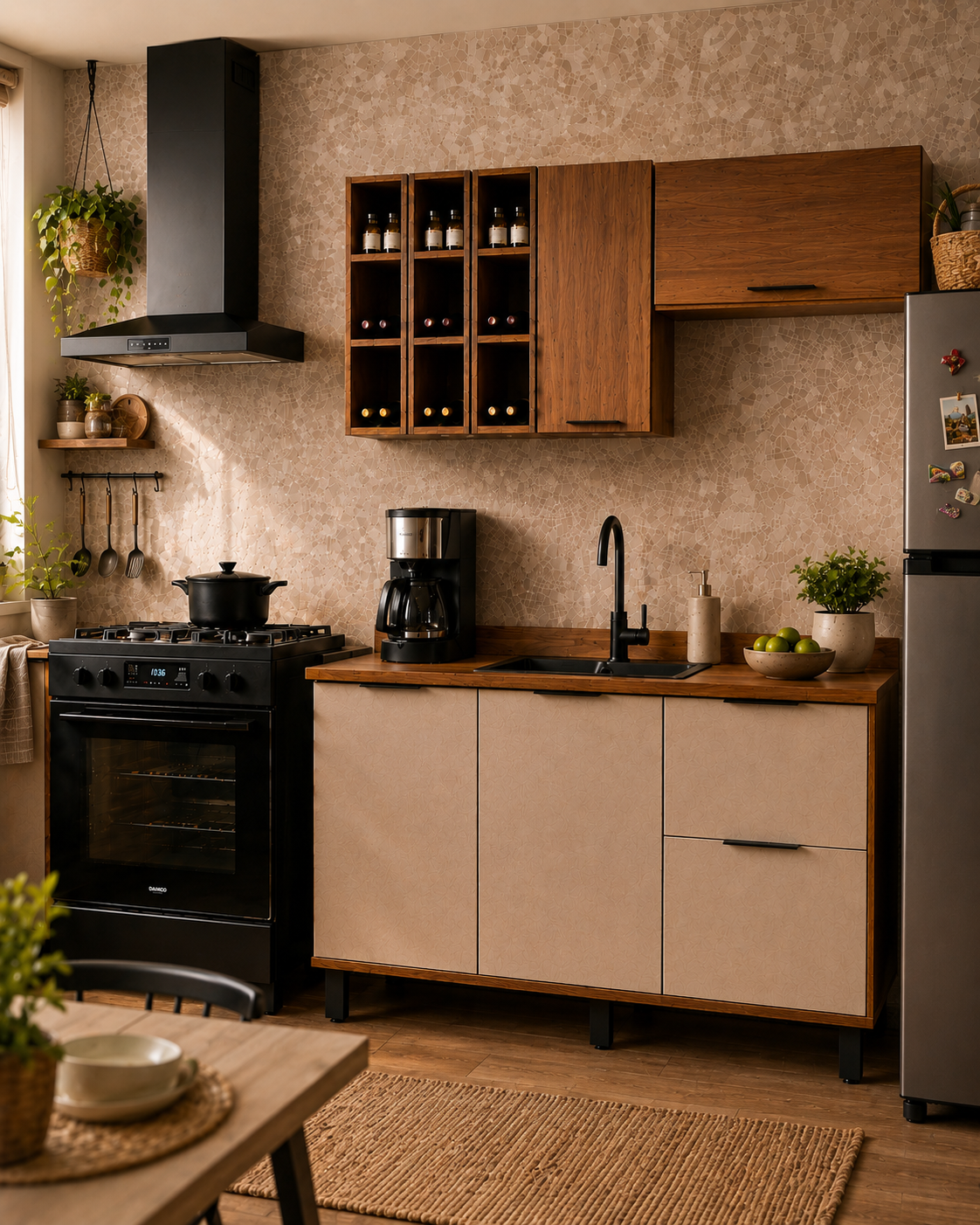 Cocina 180 cm Bahamas 4 Puertas 2 Cajones Almendra/Blanco Apagado