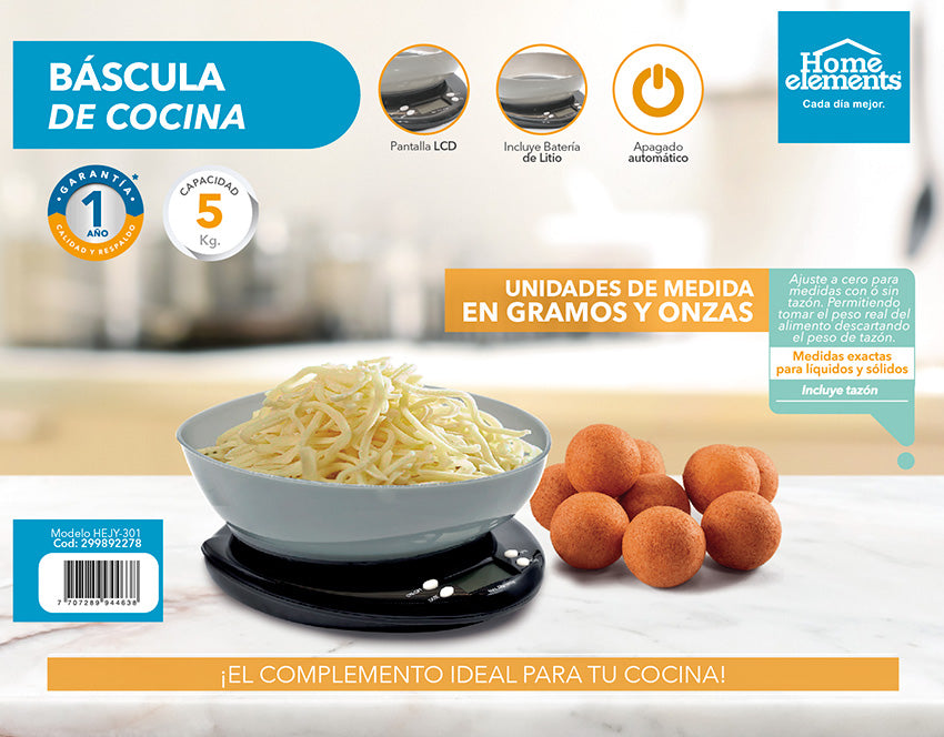 Bascula de cocina digital 5kg Home Elements