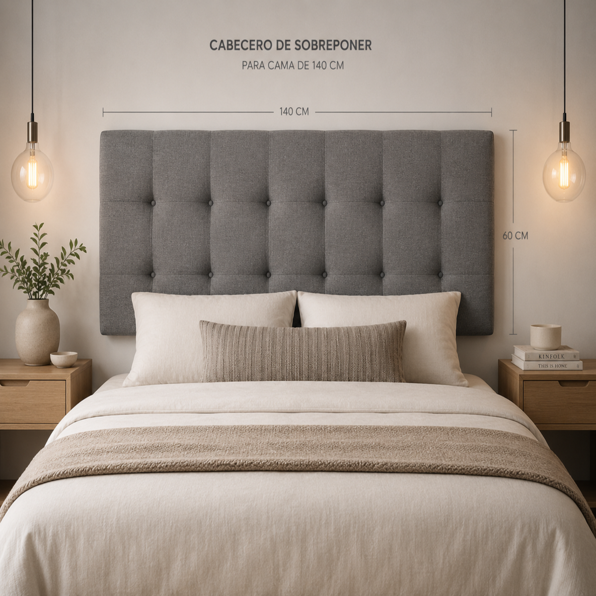 Cabecero Para Cama Doble 60x140x5cm Gris Memphis