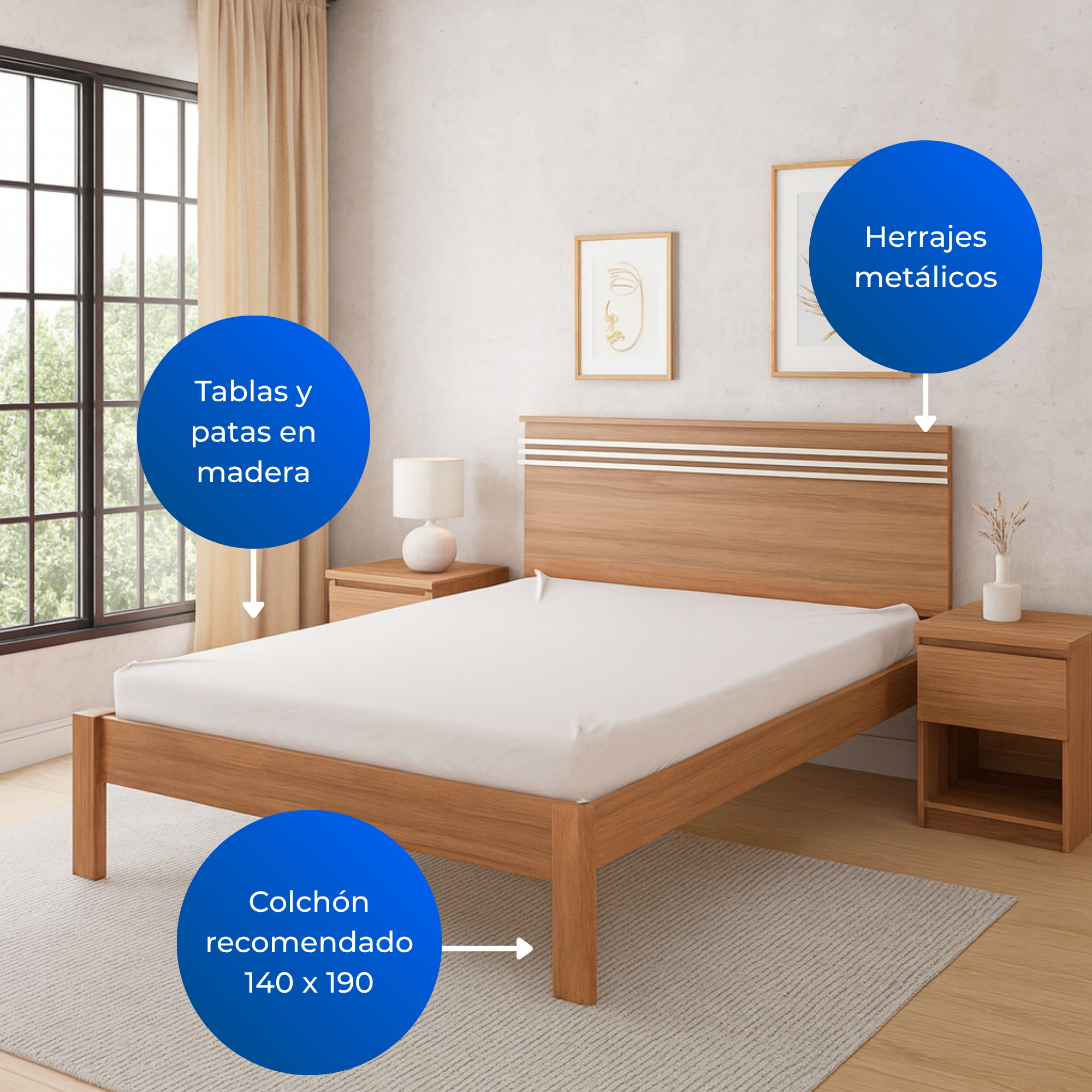 Cama Doble Kaia Almendra/Blanco