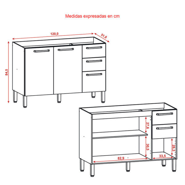 Cocina canna 120cm 6 puertas 2 cajones cafe blanco apagado