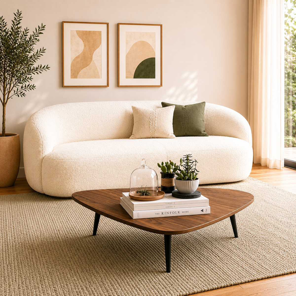 Sala Sofá Boom 72x170x80cm + Mesa Centro Tik Blanco Ovejo/Amaretto