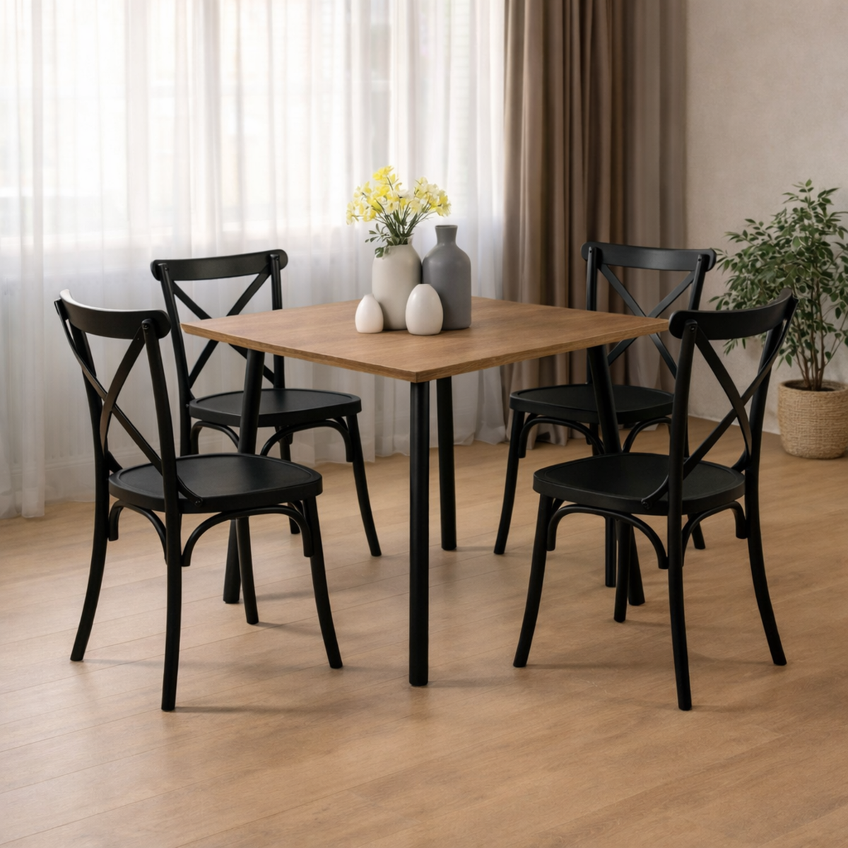 Comedor Cuadrado 75x80x80cm Amaretto + 4 Sillas Ibiza