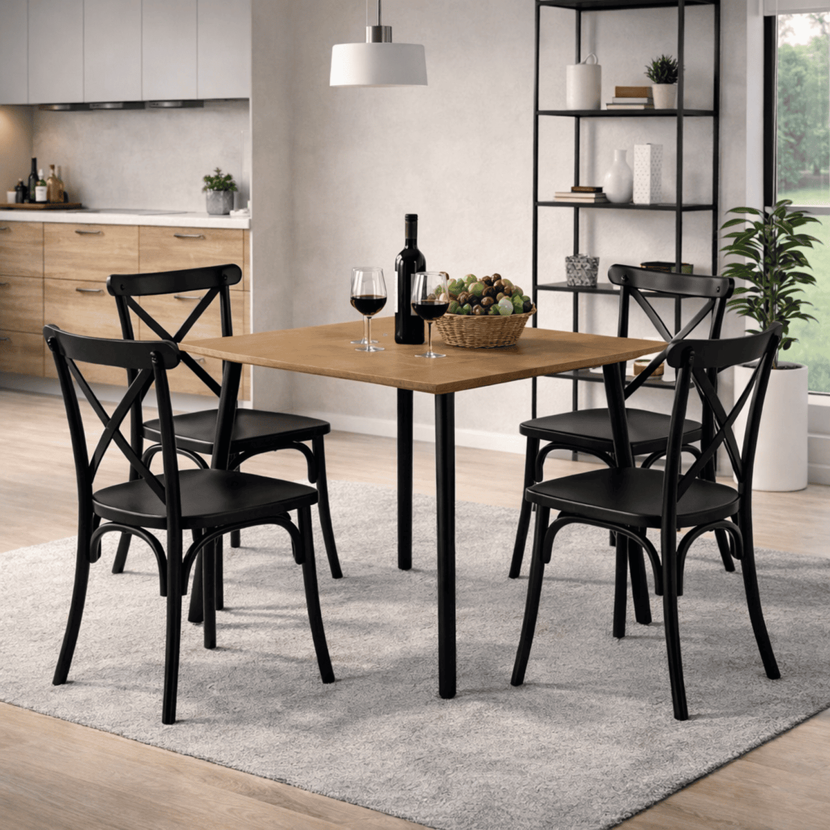 Comedor Cuadrado 75x80x80cm Amaretto + 4 Sillas Ibiza