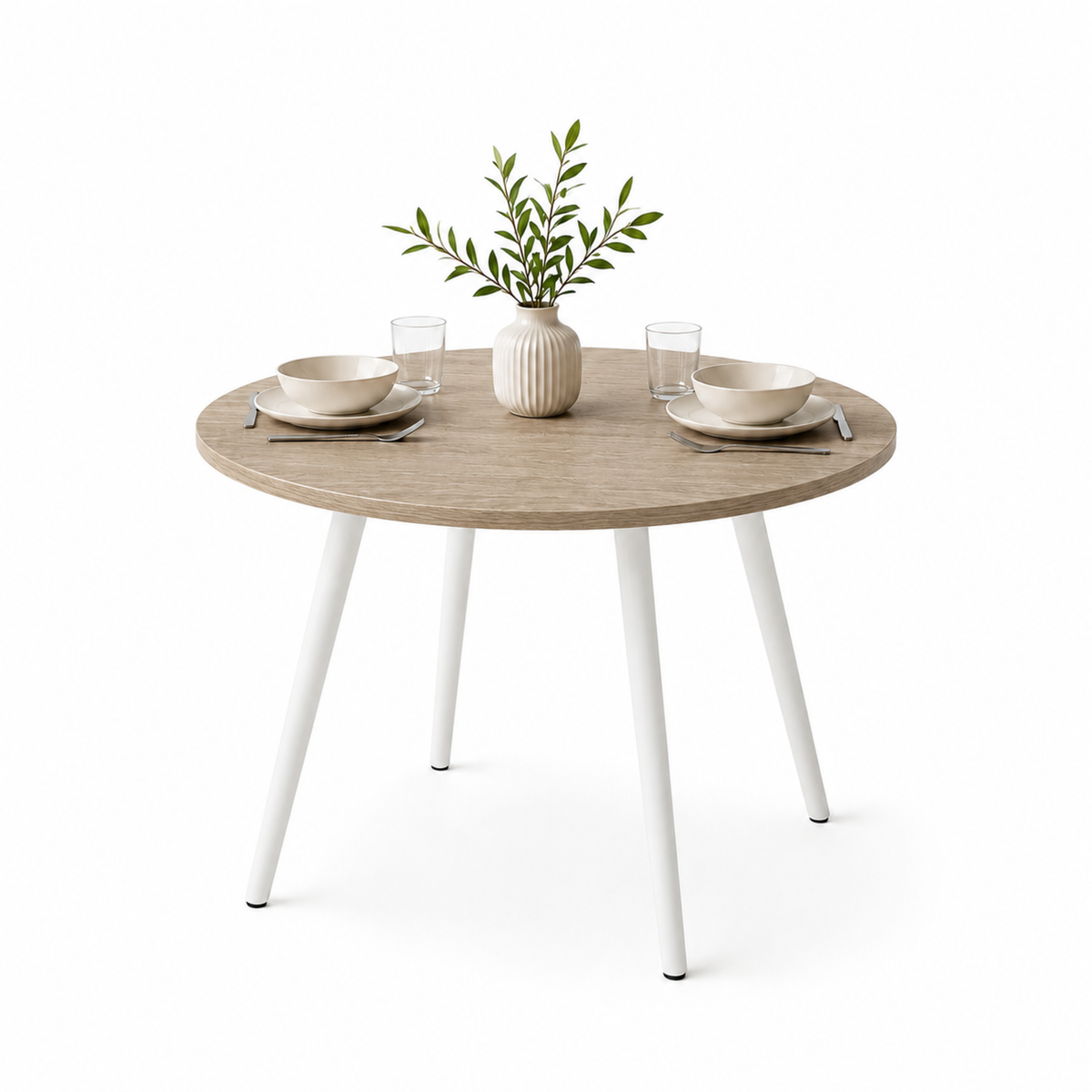 Comedor Redondo Like 4 Puestos 75x80x80cm Vienes + 4 Sillas Blancas
