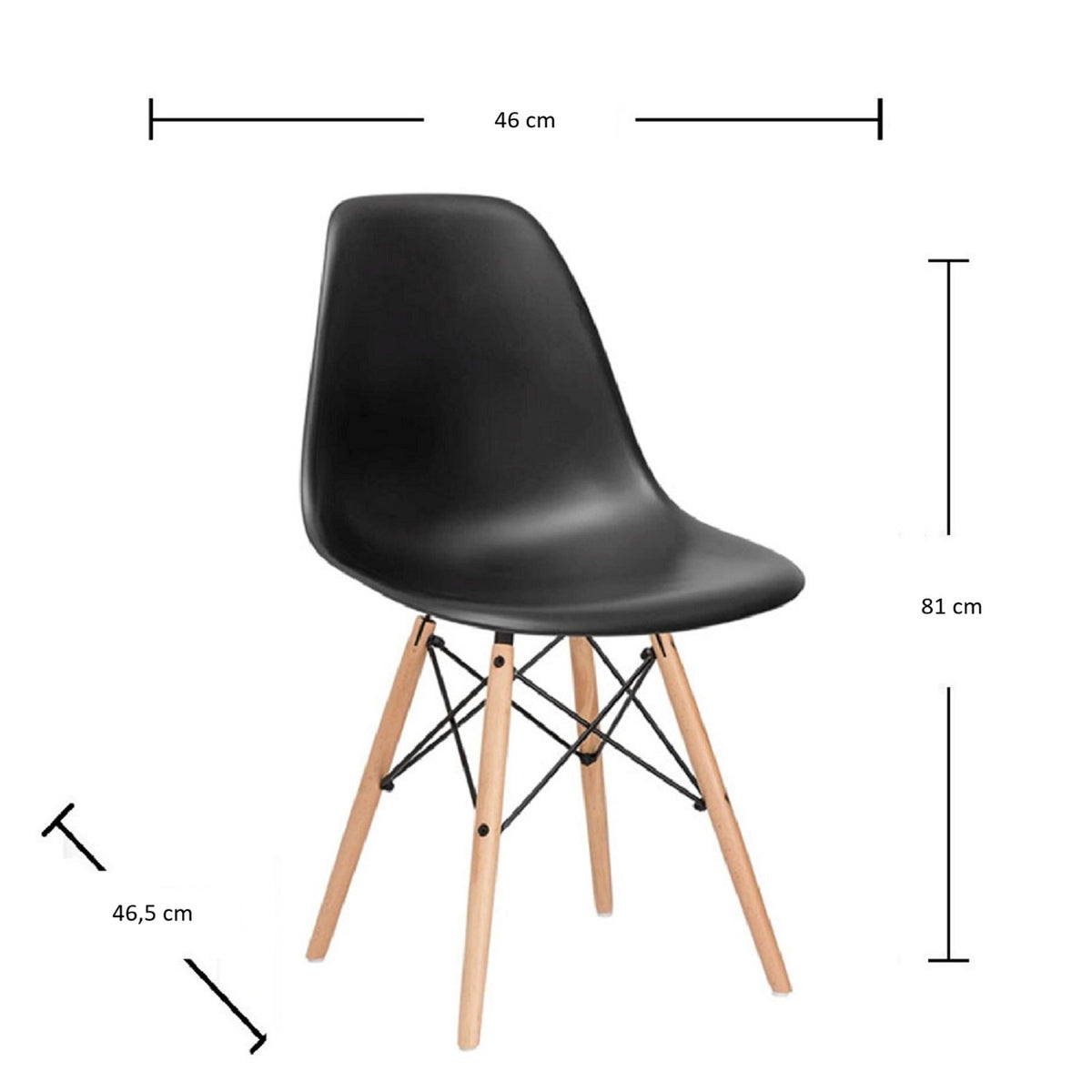 Comedor Redondo 4 Puestos 75x80x80cm Amaretto + 4 Sillas Negras