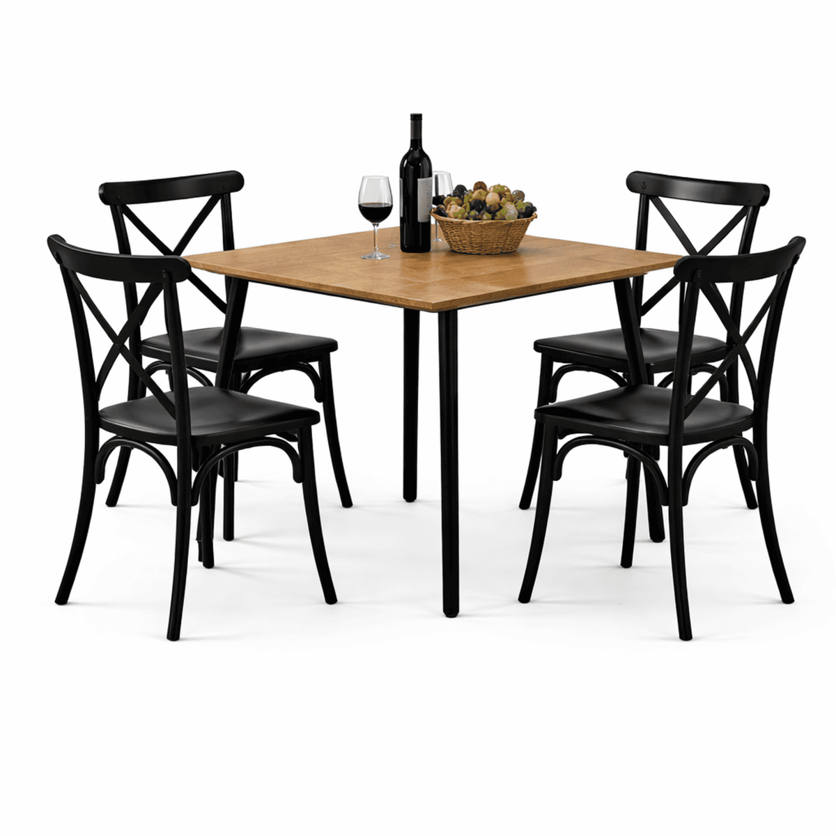 Comedor Rectangular 4 Puestos Macula + 4 Sillas Ibiza Negra