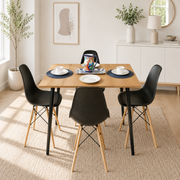 Comedor Rectangular 4 Puestos 75x110x70cm Vienes + 4 Sillas Negras