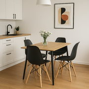 Combo Comedor rectangular 4p (75x110x70) Amaretto + 4 sillas negras