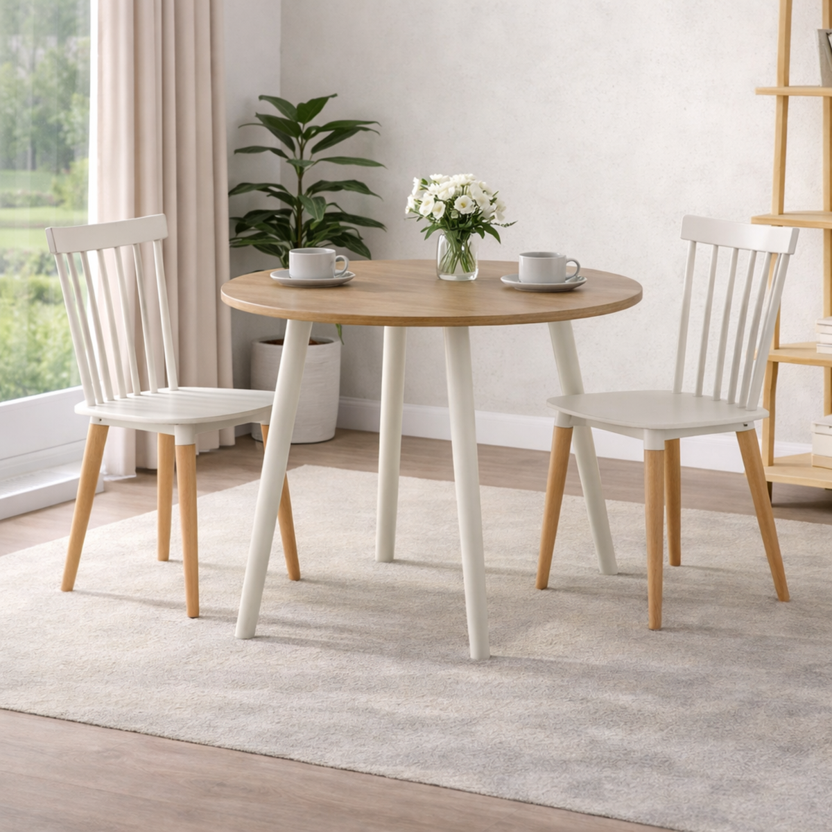 Comedor Redondo 75x80x80cm Vienes + 2 Sillas Guam Blancas