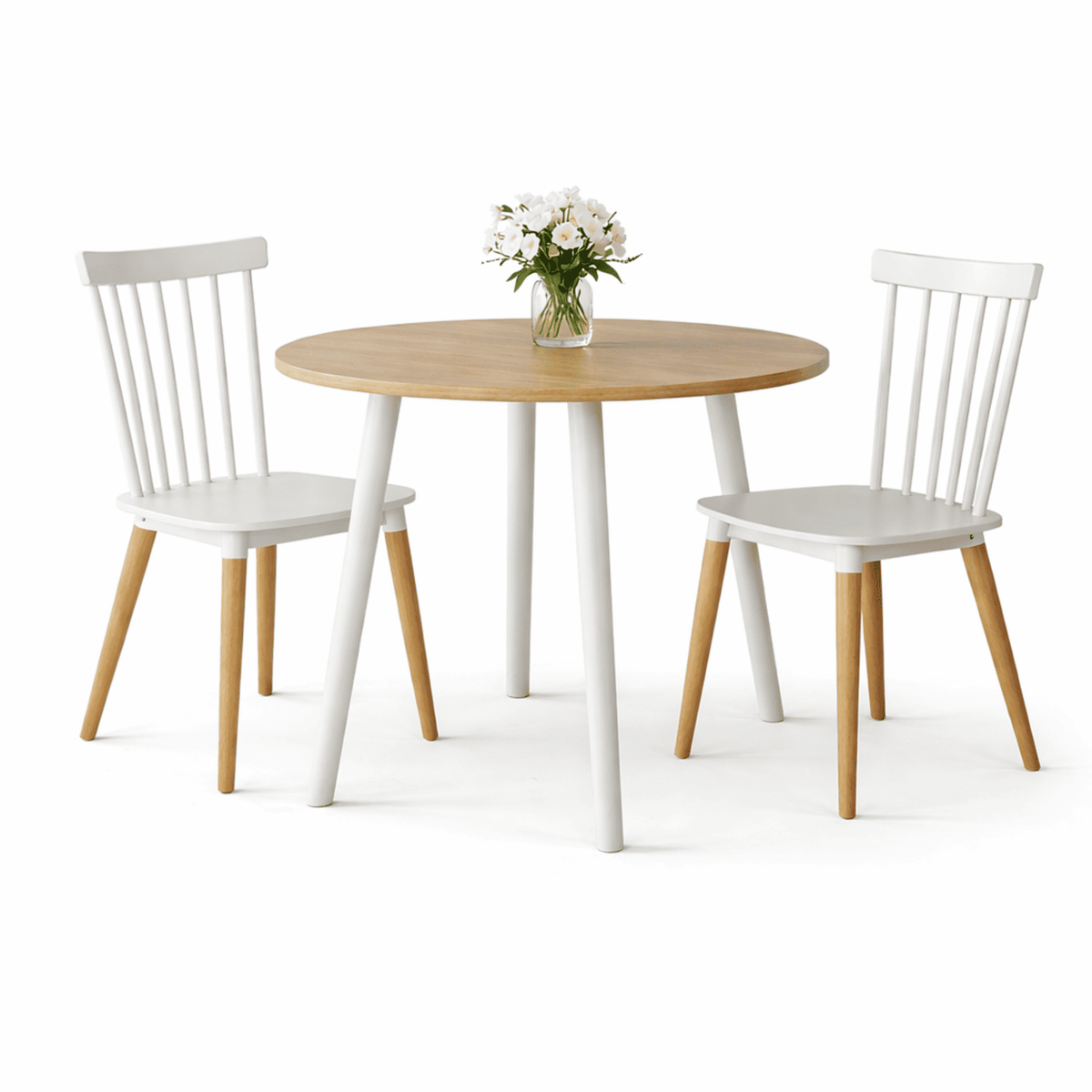 Comedor Redondo 75x80x80cm Vienes + 2 Sillas Guam Blancas