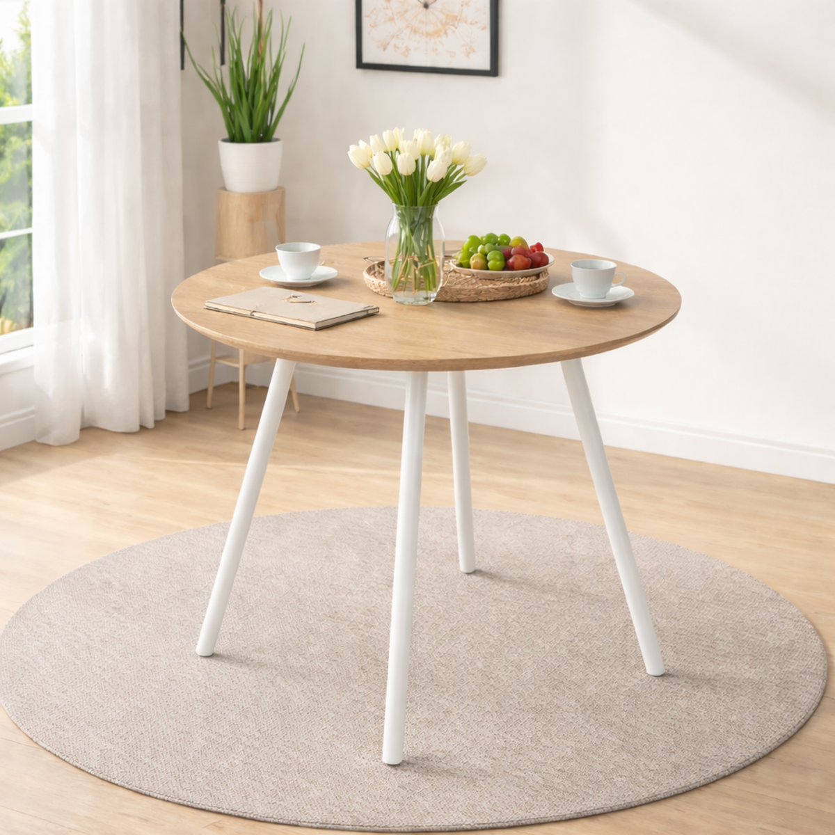 Comedor Redondo 75x80x80cm Vienes + 2 Sillas Guam Blancas