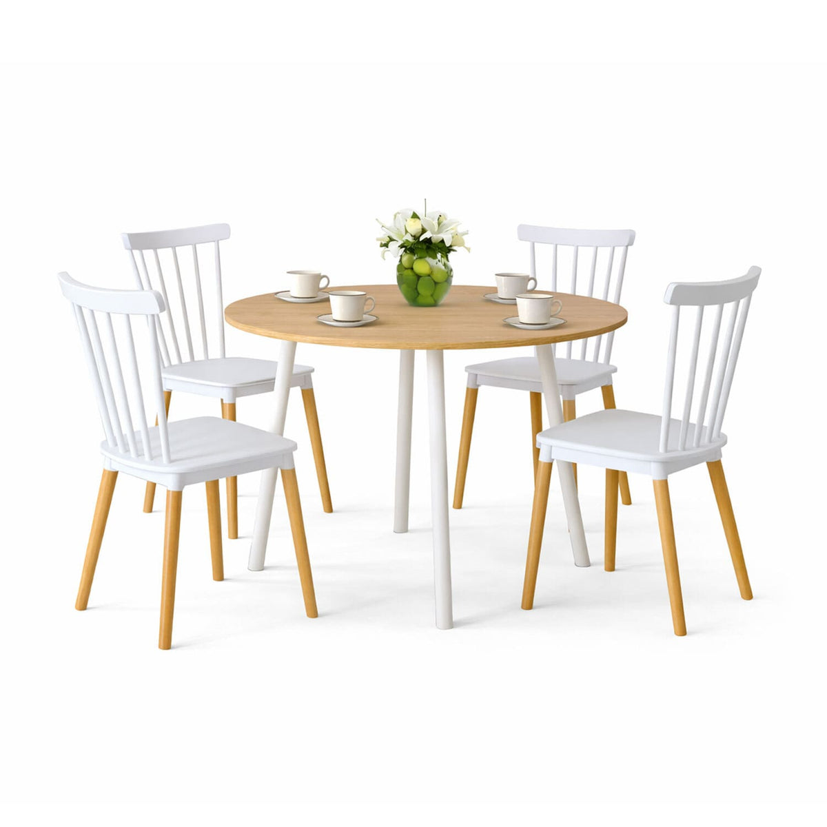 Comedor Redondo 75x80x80cm Vienes + 4 Sillas Guam Blancas