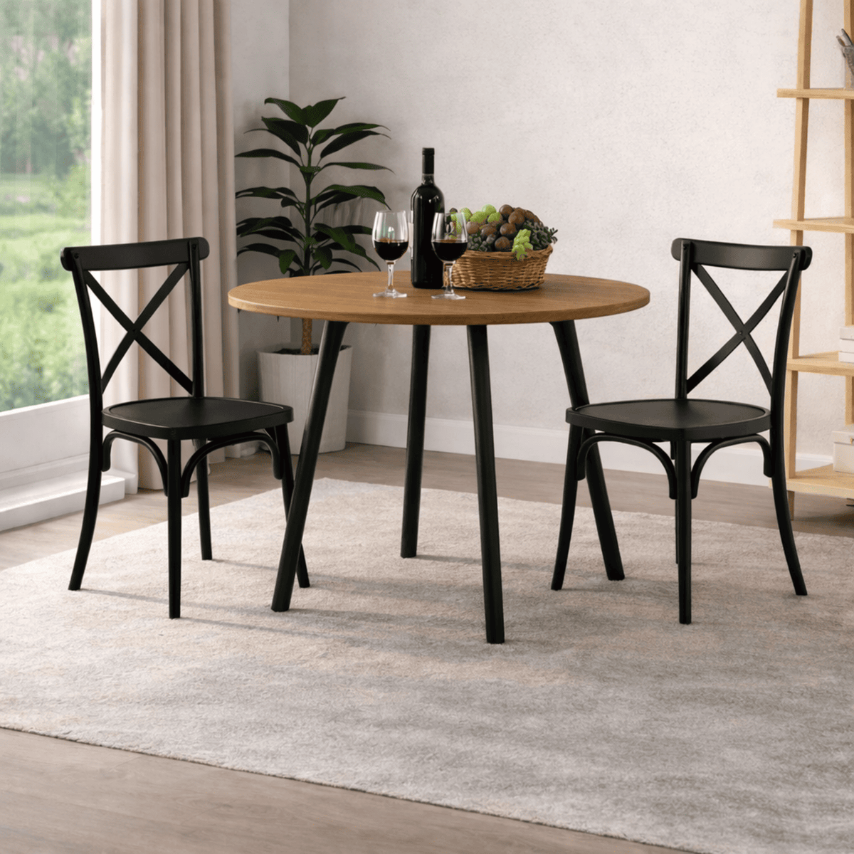Comedor Redondo 75x80x80cm Amaretto + 2 Sillas Ibiza