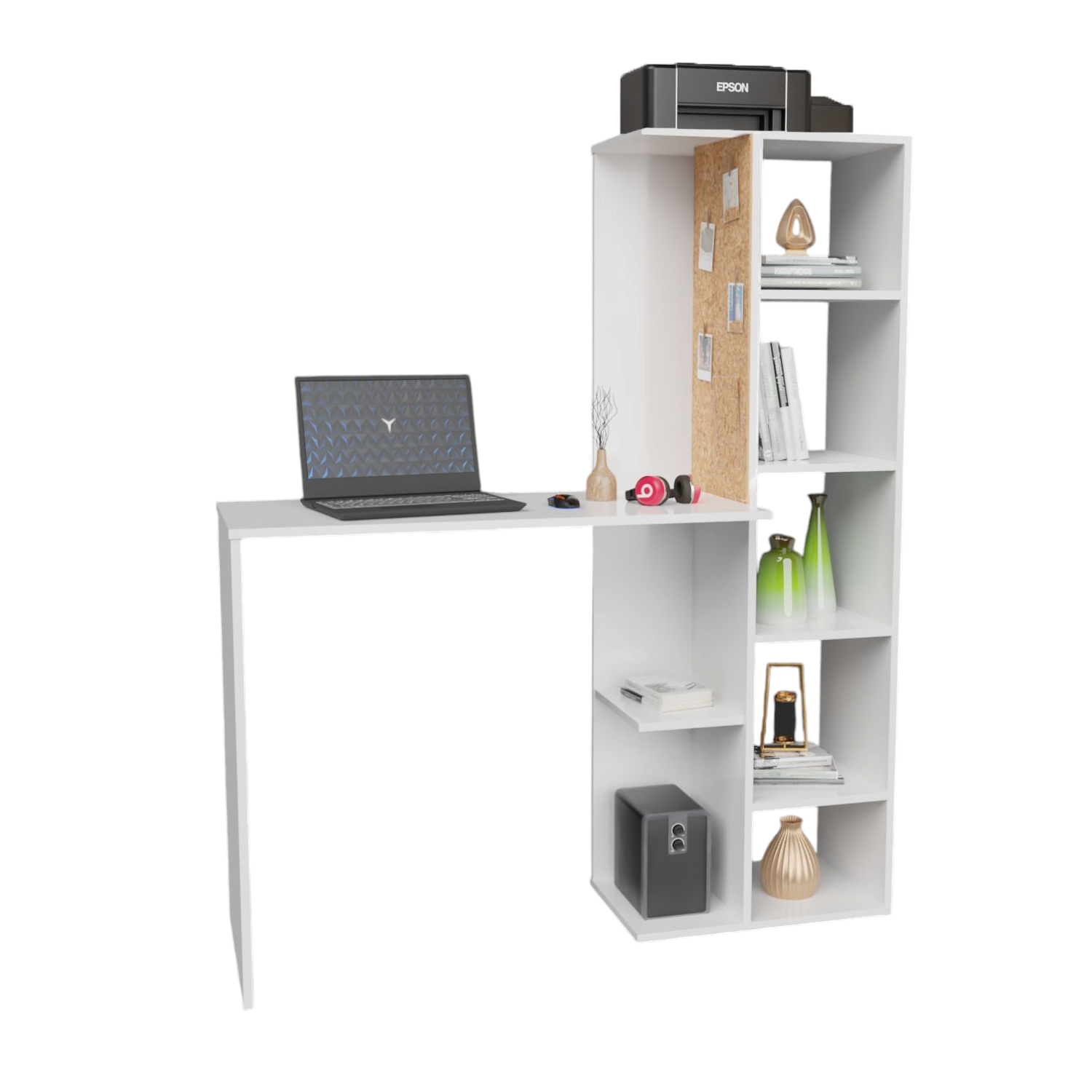 Combo Escritorio Home Con tablero de corcho+Silla eames Blanca (140x120x40) Blanco