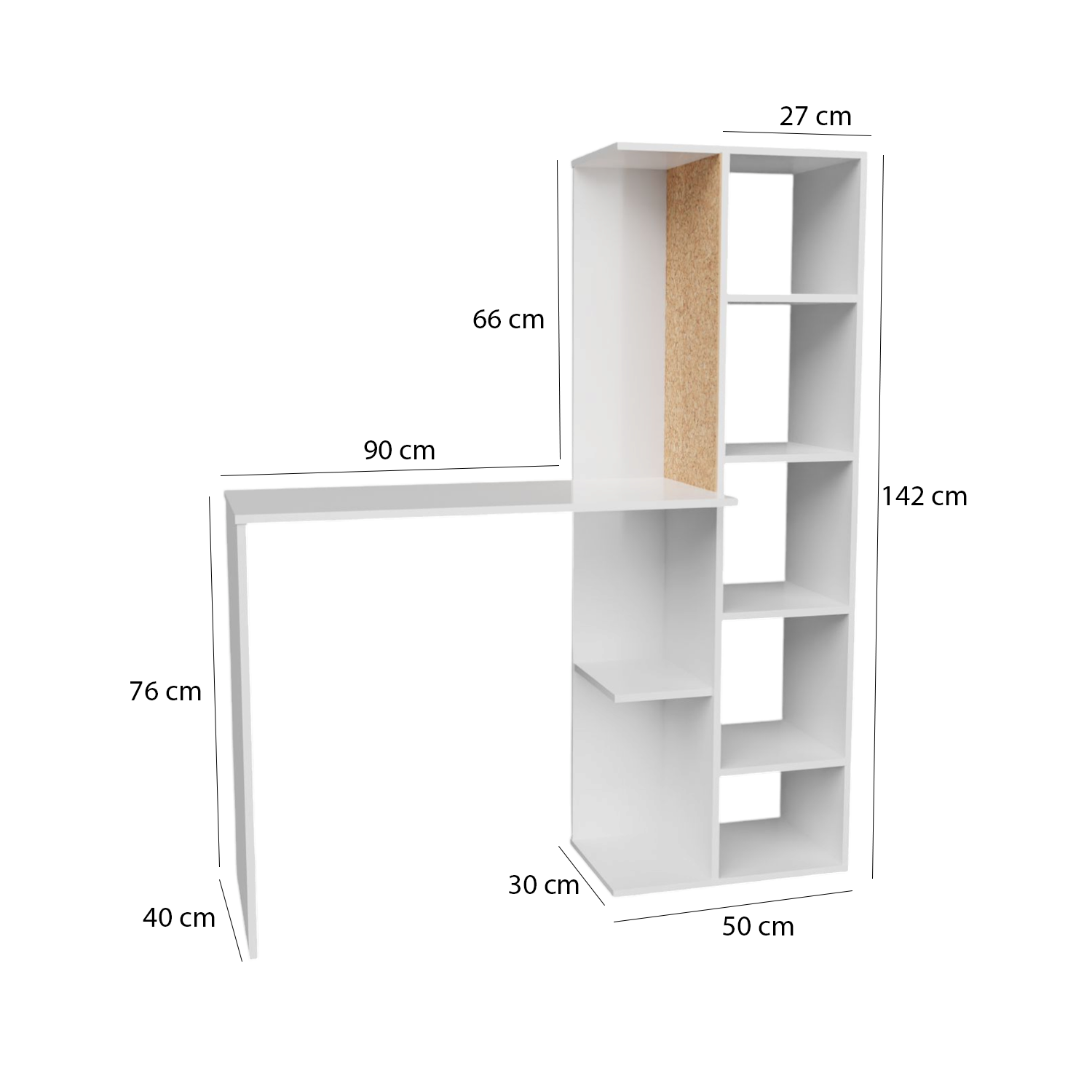 Combo Escritorio Home Con tablero de corcho + Silla Office (140x120x40) Blanco
