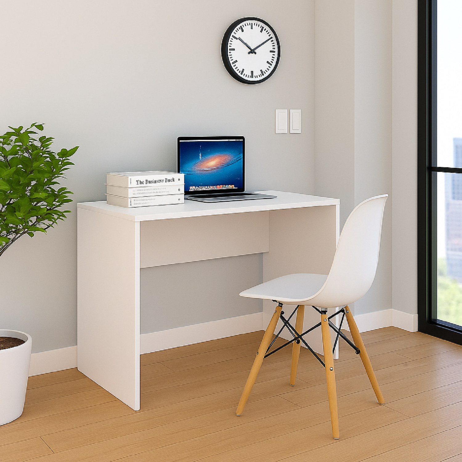 Combo Escritorio Tomy (75x80x40) Blanco + Silla Eames