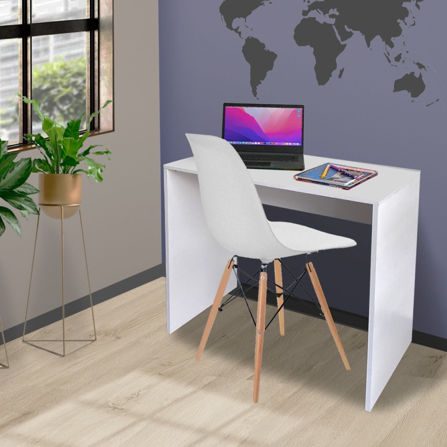Combo Escritorio Tomy (75x80x40) Blanco + Silla Eames