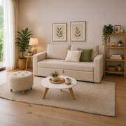 Sala Sofá Cama 92x 174x93cm + Puff + Mesa de Centro N Beige