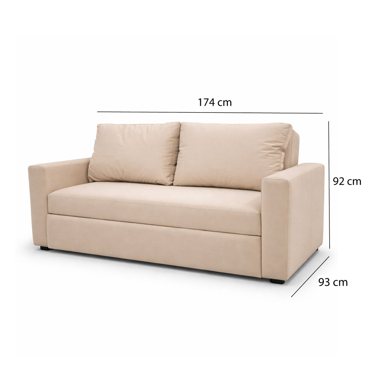 Sala Sofá Cama 92x 174x93cm + Puff + Mesa de Centro N Beige