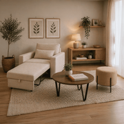 Sala Poltrona Cama Reclinable 70x76x86cm + Puff + Mesa de Centro V Beige/Amaretto