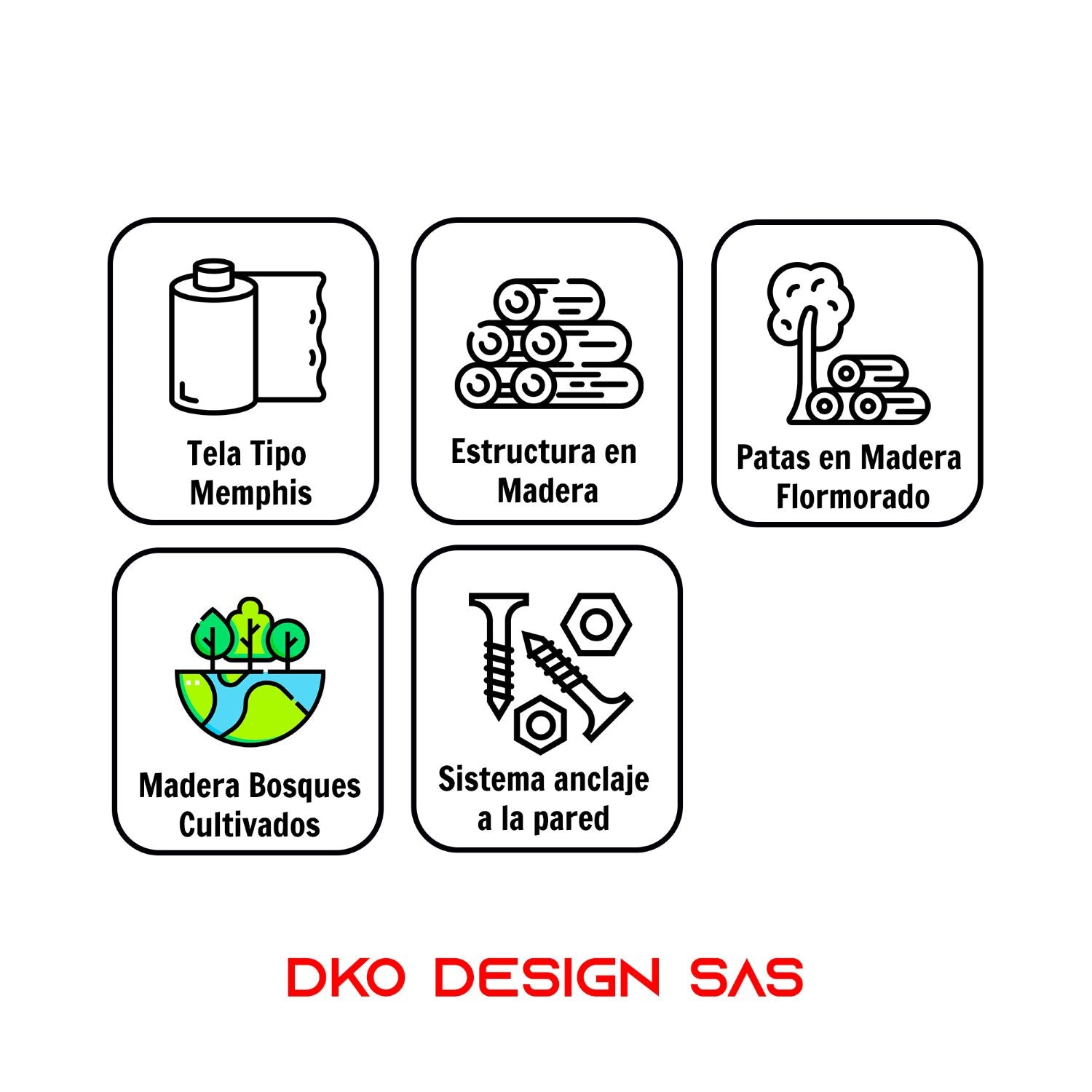 Combo Cabecero Cama Doble (60x140x5) Gris Memphis + Set x 2 mesas de noche Toulus Flotantes