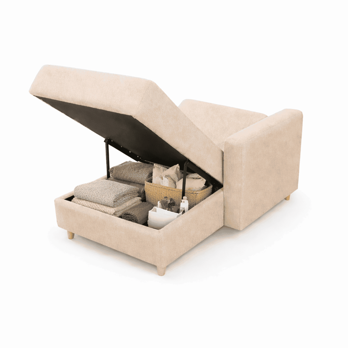 Sala Sofá Cama Reclinable 70x76x86cm + Puff + Mesa de Centro N Beige/Blanca
