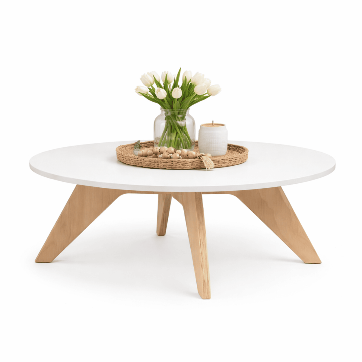 Sala Sofá Cama Reclinable 70x76x86cm + Puff + Mesa de Centro N Beige/Blanca