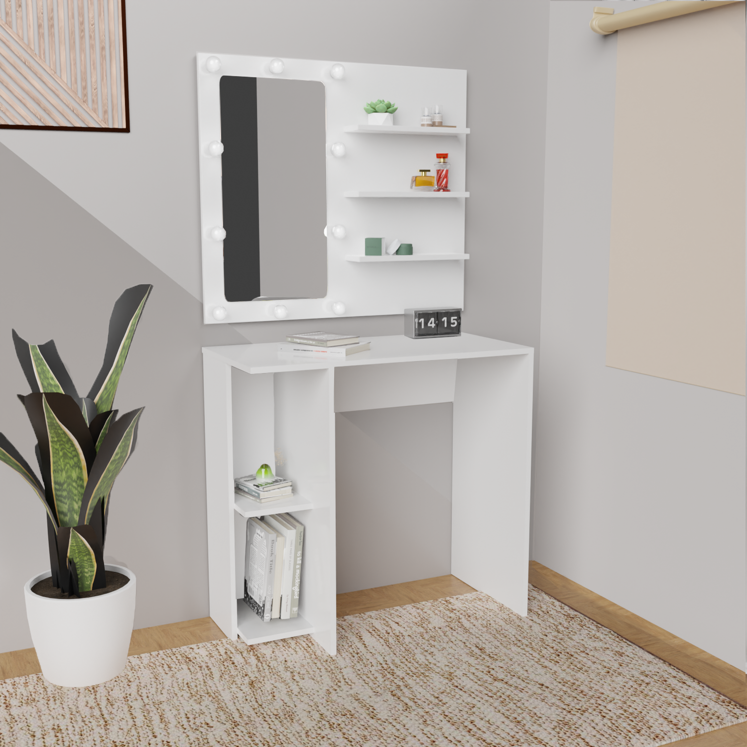 Combo Escritorio Panel Tocador Hollywood (77x80x40) Blanco