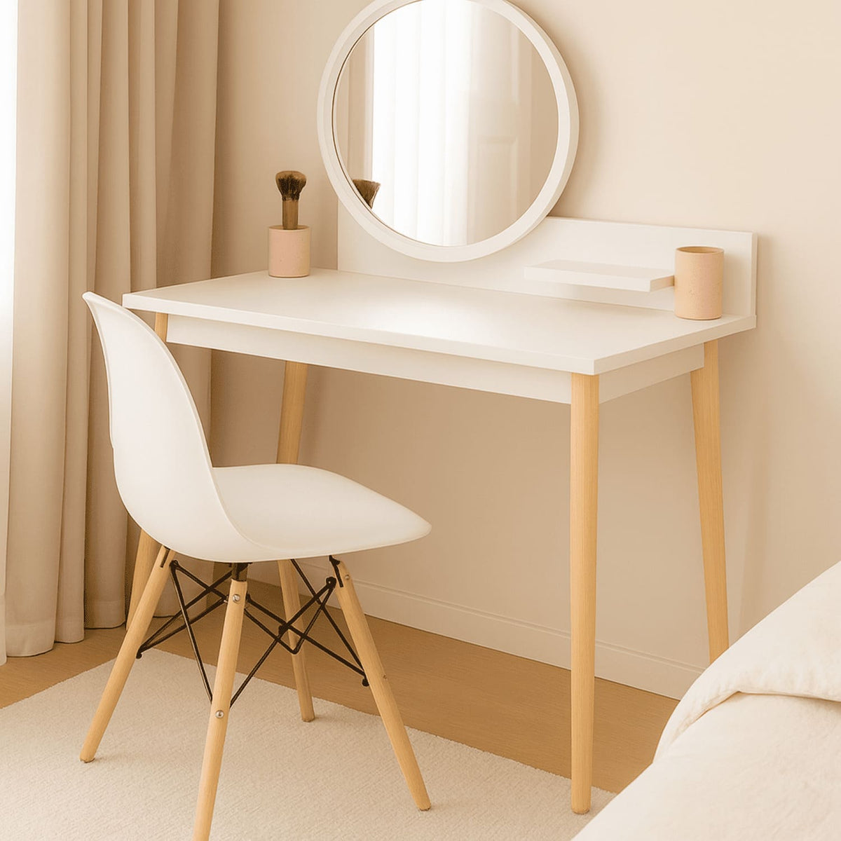 Tocador Nice 135x100x40cm Blanco + Silla Blanca