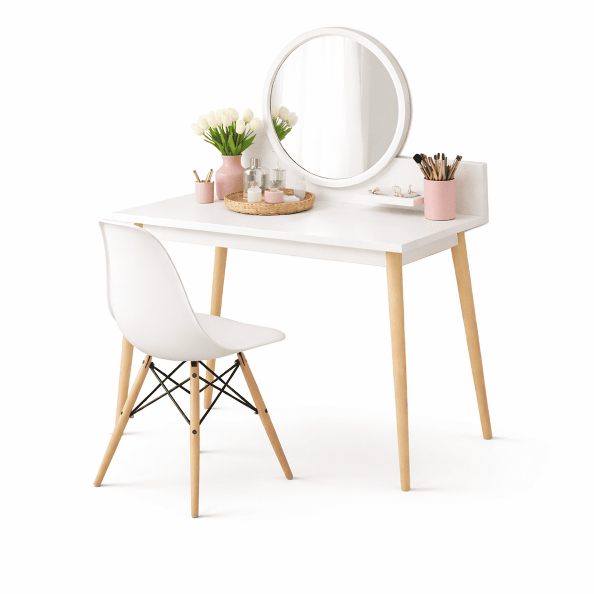 Tocador Nice 135x100x40cm Blanco + Silla Blanca