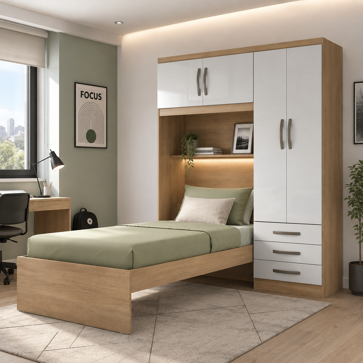 Closet con Cama Almendra/Blanco Apagado